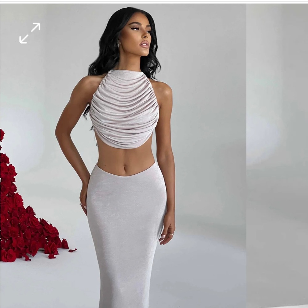 Elegant Sleeveless Cream 2 Piece Set
